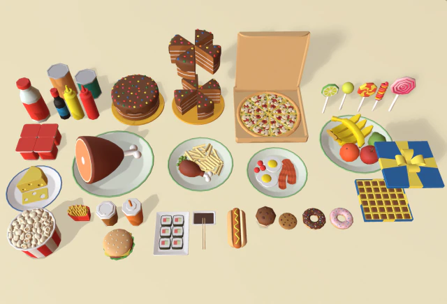 cartoon food pack 3D Model .c4d .max .obj .3ds .fbx .stl .blend
