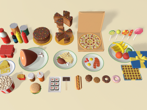 cartoon food pack Modelo 3D