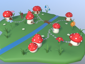 cartoon mushroom village 3D Model