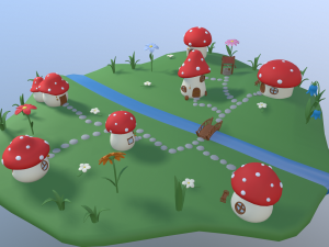 cartoon mushroom village Modelo 3D