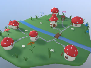vila de cogumelo dos desenhos animados Modelo 3D