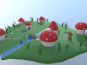cartoon mushroom village Modelo 3D