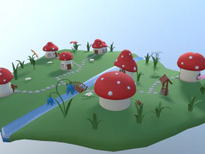 vila de cogumelo dos desenhos animados Modelo 3D