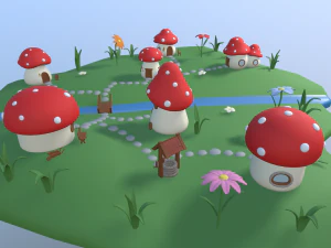 vila de cogumelo dos desenhos animados Modelo 3D