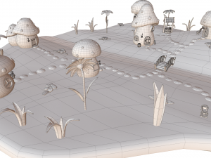 cartoon mushroom village Modelo 3D