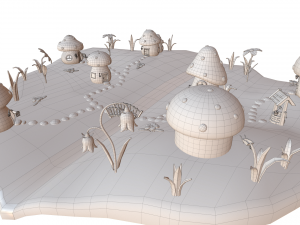 cartoon mushroom village Modelo 3D