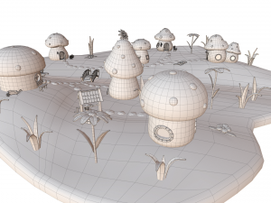 cartoon mushroom village Modelo 3D