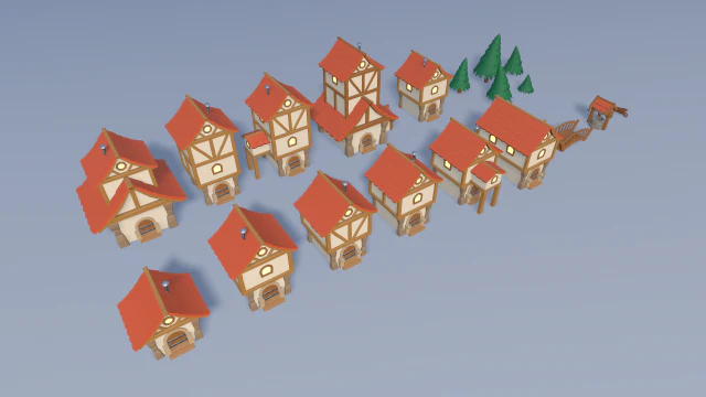 cartoon village 3D Model .c4d .max .obj .3ds .fbx .stl .blend 