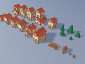 cartoon village 3D मॉडल