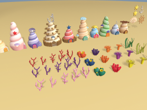 cartoon sea village 3D 모델