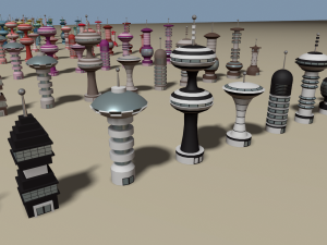 cartoon sci-fi city low-poly 3Dモデル