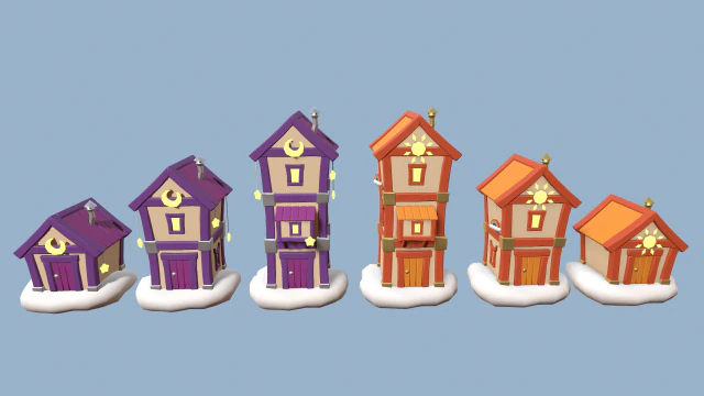 desenhos animados casas sol e lua Modelo 3D .c4d .max .obj .3ds .fbx .stl .blend