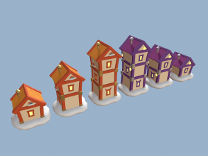 cartoon houses sun and moon Modelo 3D