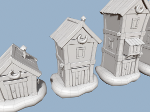 cartoon houses sun and moon Modelo 3D
