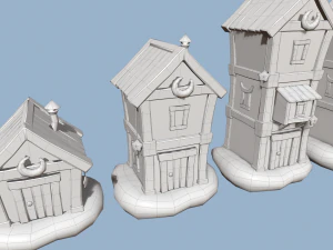 desenhos animados casas sol e lua Modelo 3D