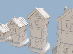 cartoon houses sun and moon Modelo 3D