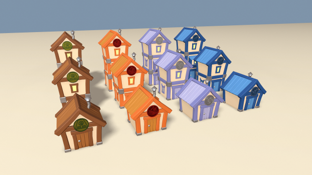 cartoon houses four elements Modelo 3D .c4d .max .obj .3ds .fbx .stl .blend 