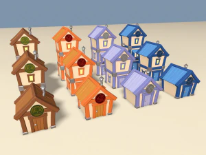 cartoon houses four elements 3D Model