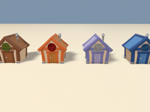 cartoon houses four elements Modelo 3D