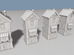 cartoon houses four elements Modelo 3D