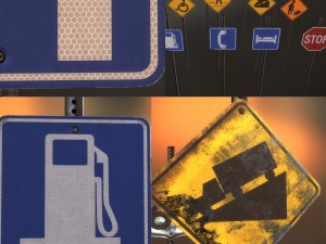 us road signs clean and dirty-rusty-decayed textures 4k and lowpoly kit 3D Model