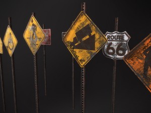 us road signs clean and dirty-rusty-decayed textures 4k and lowpoly kit 3D 모델