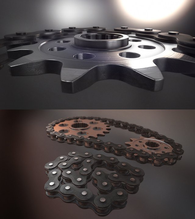 high end gear and chain 4k textures Modelo 3D .c4d .max .obj .3ds .fbx .stl .blend 