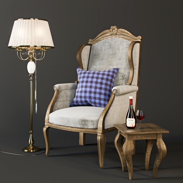 armchair with decor 3 Model 3D .c4d .max .obj .3ds .fbx .stl .blend 