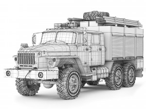 Ural 5557 AC-60-40 fire truck 2021 Model 3D