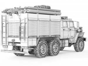 Ural 5557 AC-60-40 fire truck 2021 3D Model
