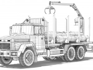 KrAZ 6233M6 timber carrier 2003 3D Model