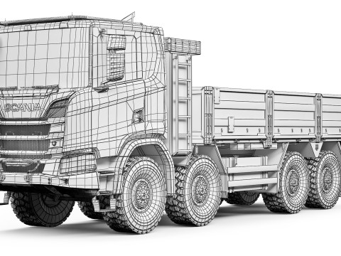 Scania XT R500 8x8 flatbed body 2022 3D 模型