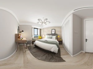 ruang kamar tidur keluarga gaya nordic panorama 01 Model 3D