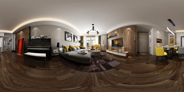panorama nordic style living room dining room 02 Modèle 3D .c4d .max .obj .3ds .fbx .stl .blend