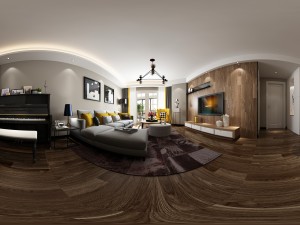 panorama nordic style living room dining room 02 3D Model