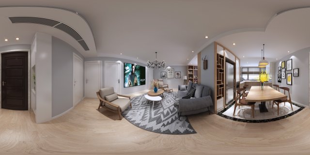 panorama nordic style living room dining room 03 3D-Modell .c4d .max .obj .3ds .fbx .stl .blend 