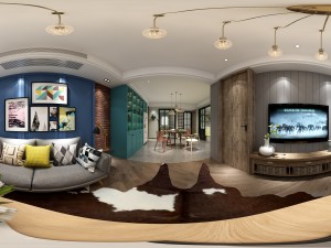 panorama nordic style living room dining room 05 3D Model