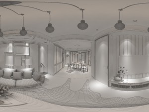 panorama nordic style living room dining room 05 3D Model