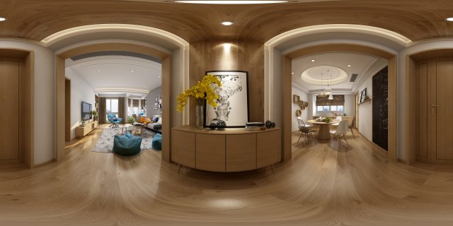 panorama nordic style living room dining room 06 3D Модель .c4d .max .obj .3ds .fbx .stl .blend 