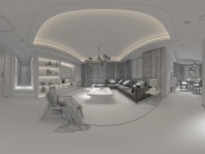 panorama nordic style living room dining room 07 3D Model