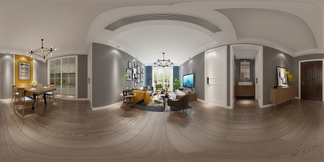 panorama nordic style living room dining room 10 Modèle 3D .c4d .max .obj .3ds .fbx .stl .blend 