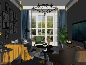 panorama nordic style living room dining room 10 Modèle 3D