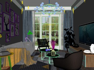 panorama nordic style living room dining room 10 Modèle 3D