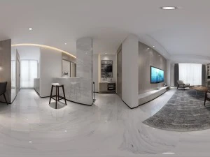 panorama İskandinav tarzı oturma odası yemek odası 11 3D Model