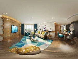 ruang makan ruang tamu bergaya nordic panorama 13 Model 3D