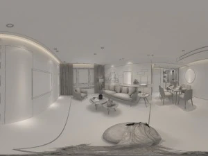 panorama nordic style living room dining room 13 3D Model