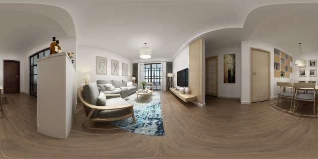 panorama scandinavian style living room restaurant space 14 3D Model .c4d .max .obj .3ds .fbx .stl .blend 