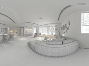 panorama scandinavian style living room restaurant space 15 3D Модель