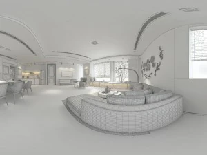 panorama scandinavian style living room restaurant space 15 3D Model