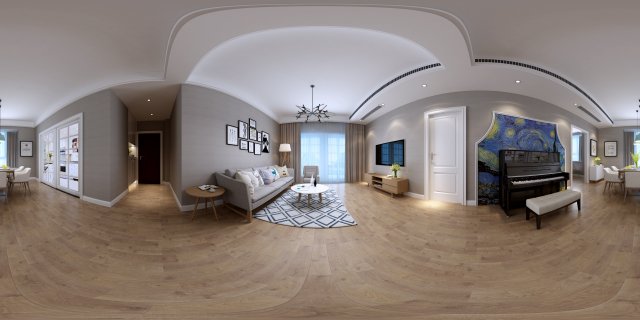 panorama nordic style living room dining room 16 3Dモデル .c4d .max .obj .3ds .fbx .stl .blend 